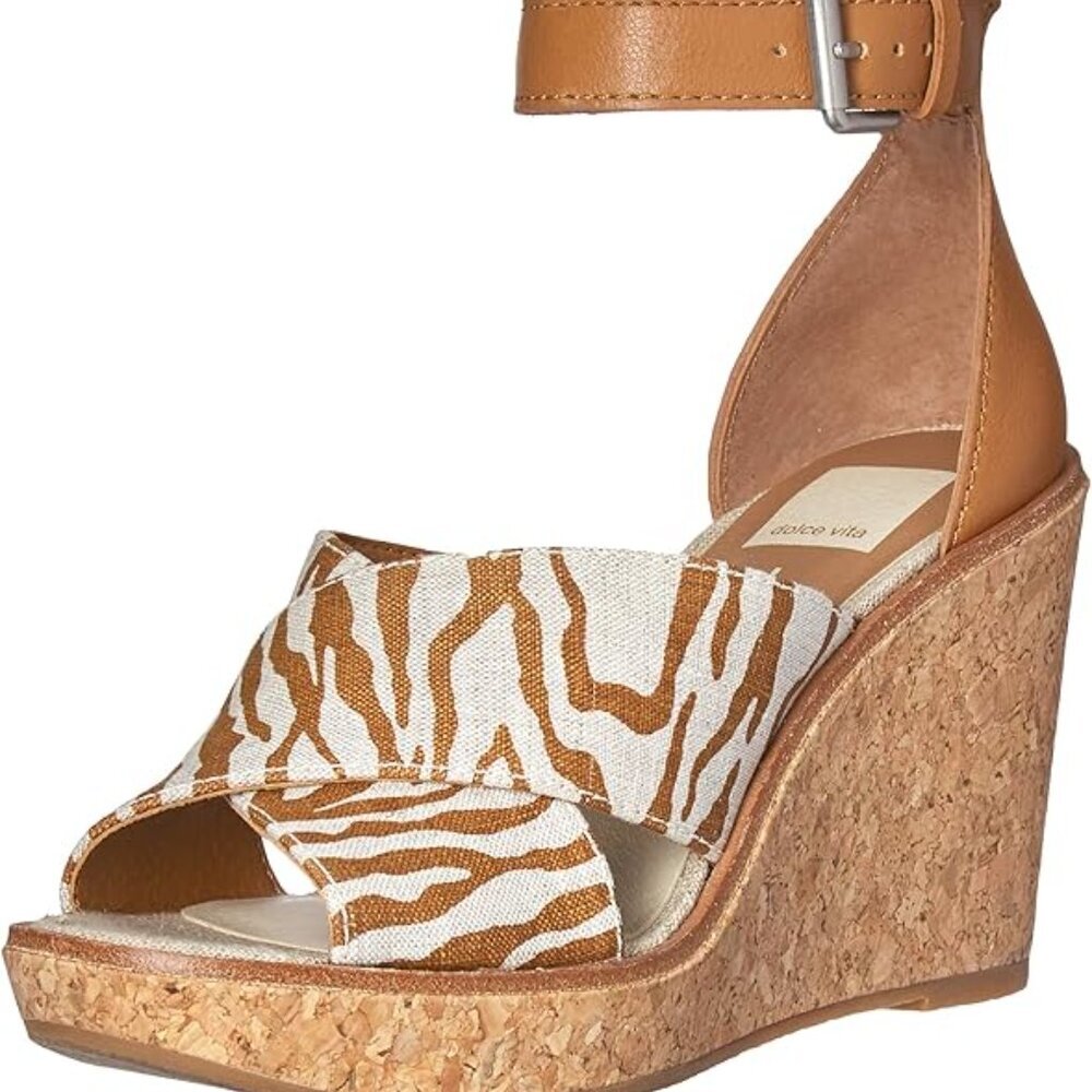 NIB Dolce Vita Urbane Tan Zebra Wedge Sandals 9.5